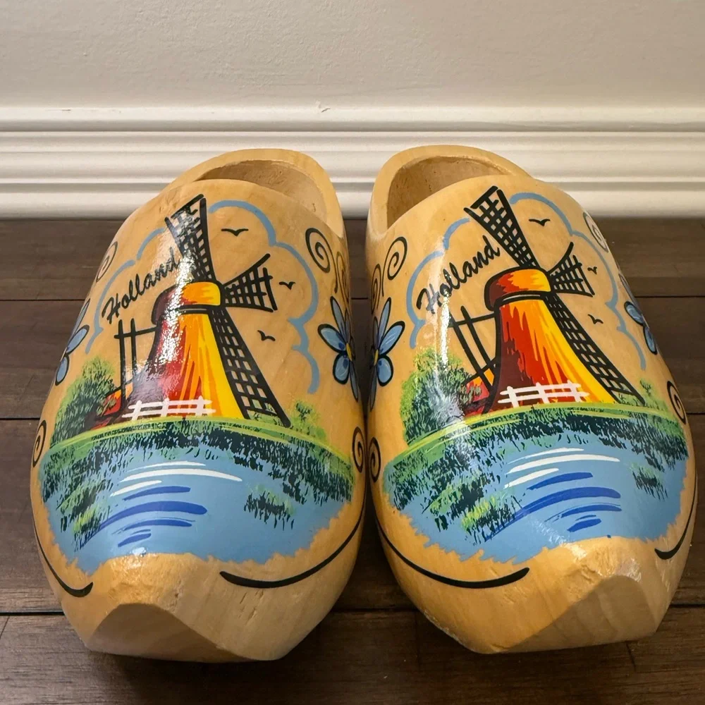 Holland Wooden Clogs with Windmill Design
